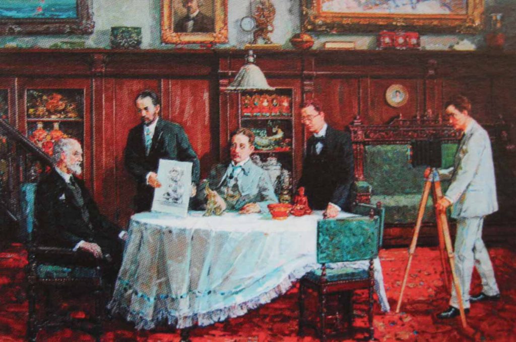 Carl Fabergé and his sons. Artist: V. Brikulets. Photo: Alexander Bury.