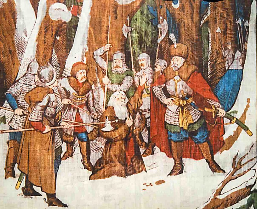 Сцена убийства Ивана Сусанина. С платка начала ХХ века