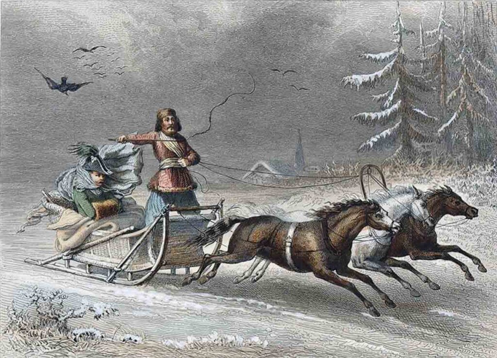 Сани. Иллюстрация из книги Ш. Сен-Жюльена «Живописное путешествие по России»