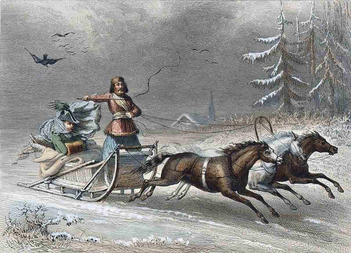 Сани. Иллюстрация из книги Ш. Сен-Жюльена «Живописное путешествие по России»