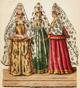 Летний женский костюм города Торжка. Рисунок работы академика Ф.Г. Солнцева