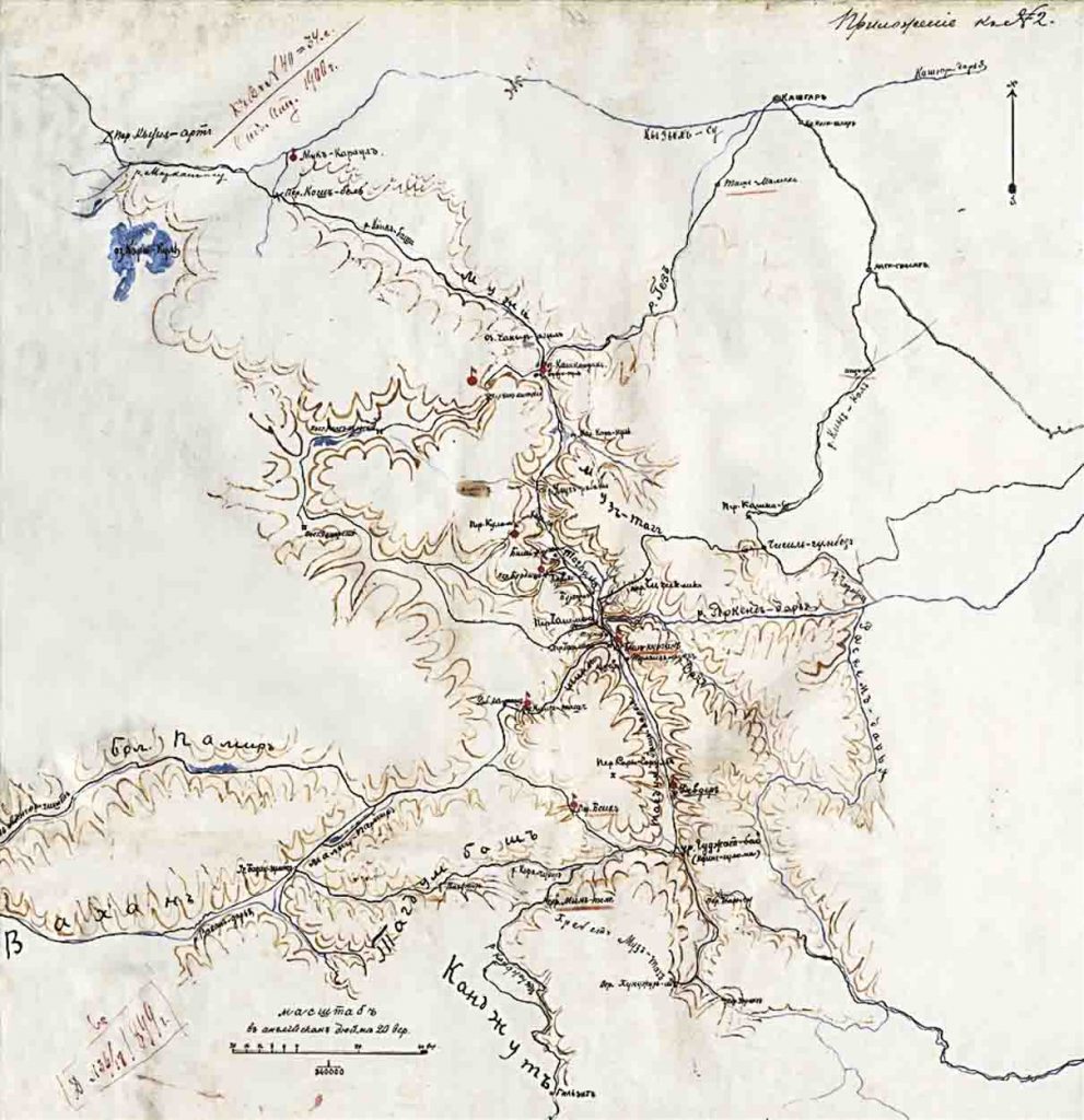 Карта части Западной Кашгарии и Восточного Памира, Сарыкола, Тагдумбаш Памира и Вахана