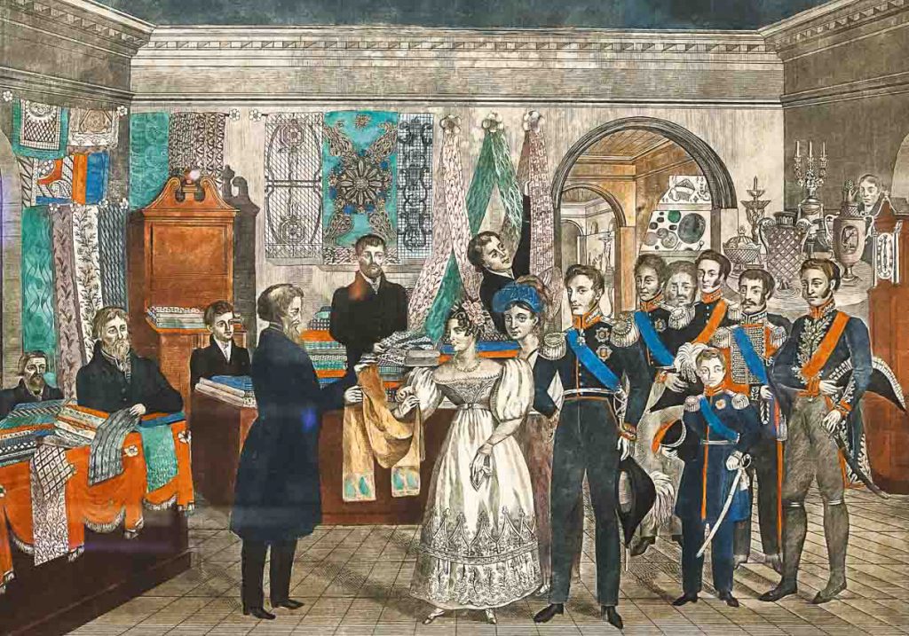 Посещение Николаем I с семейством промышленной выставки в Москве 2 ноября 1831 года. Литография Н. Антонова. 1832 год