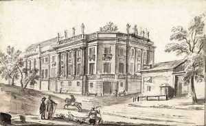 Ж.-Б. Лаллеман. Особняк Монморанси и казармы французских гвардейцев на пересечении бульвара Капуцинок и улицы Шоссе-д’Антен