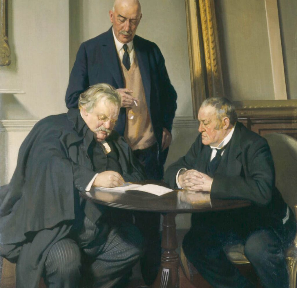 Г.-Д. Ганн. Гилберт Кит Честертон, Морис Бэринг и писатель Хилэр Беллок. 1930-е годы