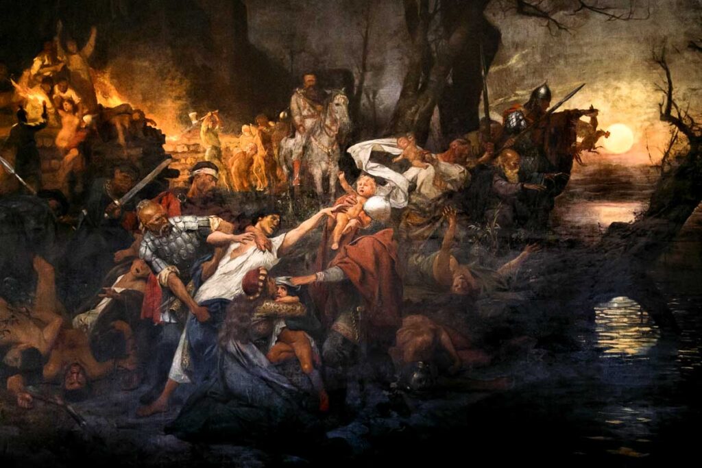 Г.И. Семирадский. Тризна дружинников Святослава после боя под Доростолом в 971 году (Ночные жертвоприношения). 1884 год. ГИМ