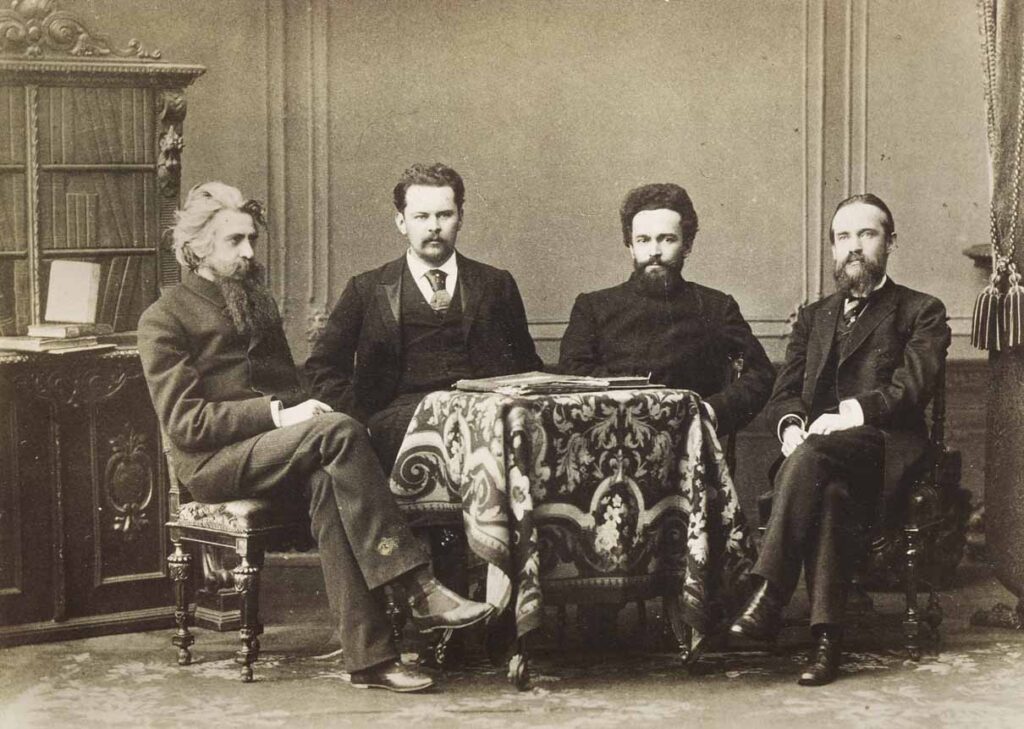 Редакция журнала "Вопросы философии и психологии": В.С. Соловьев (слева), князь С.Н. Трубецкой, Н.Я. Грот, Л.М. Лопатин. Москва. 1893 год