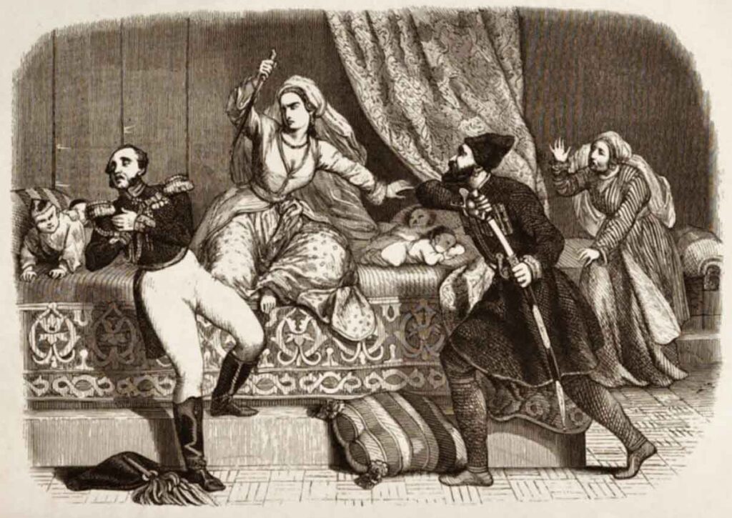 Похищение грузинской царицы. Иллюстрация из книги Ф. Лакруа "Тайны России"