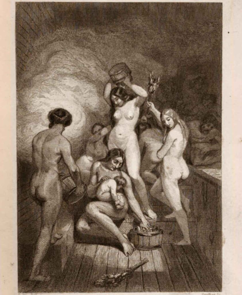 Русская баня. Иллюстрация из книги Ф. Лакруа "Тайны России" (Париж, 1845)