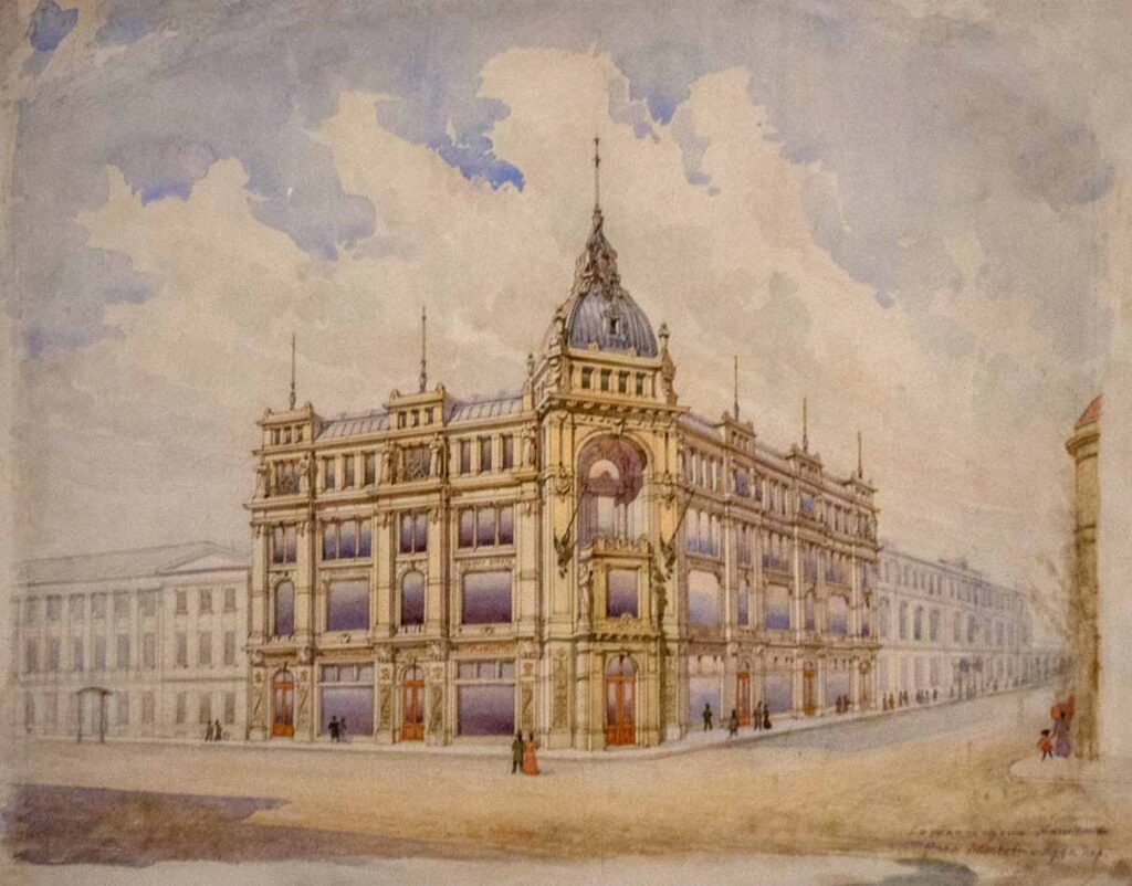 Доходный дом А.С. Хомякова на углу Кузнецкого Моста и Петровки. Эскиз. 1898–1900 годы