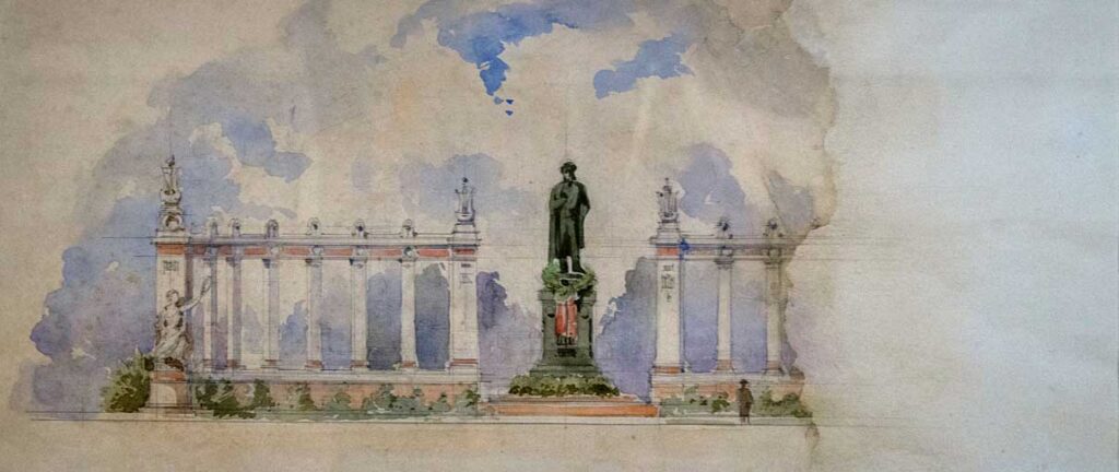 Эскиз оформления сквера с памятником А.С. Пушкину на Тверском бульваре к 100-летию поэта. 1899 год