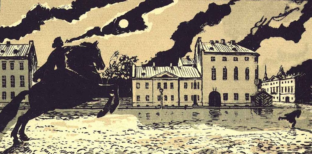 Бенуа А. Н. Иллюстрации к поэме А. С. Пушкина «Медный всадник». 1916 год.