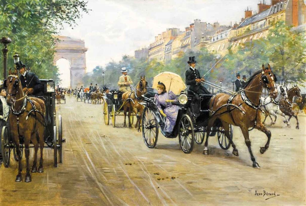 Transports parisiens du XIXe siècle dans le tableau de J. Béraud « Scène sur les Champs-Élysées », 1893.