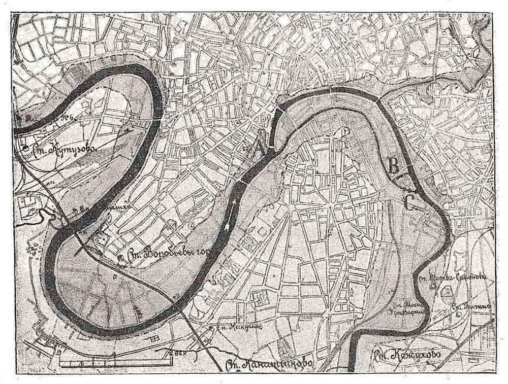 Москва-река в черте города с показанием разлива 1908 года