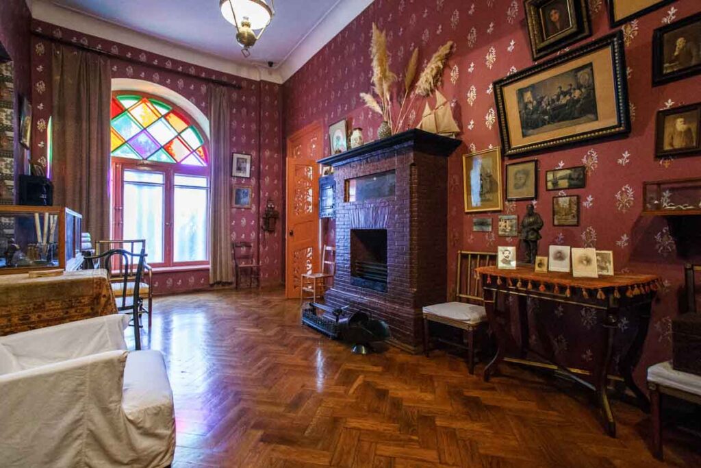 The large Venetian window casts coloured reflections onto the floor of Anton Chekhov’s study