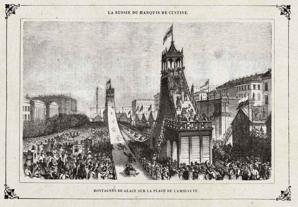 Ледяные горы на Адмиралтейской площади. Иллюстрация из французского издания 1855 года