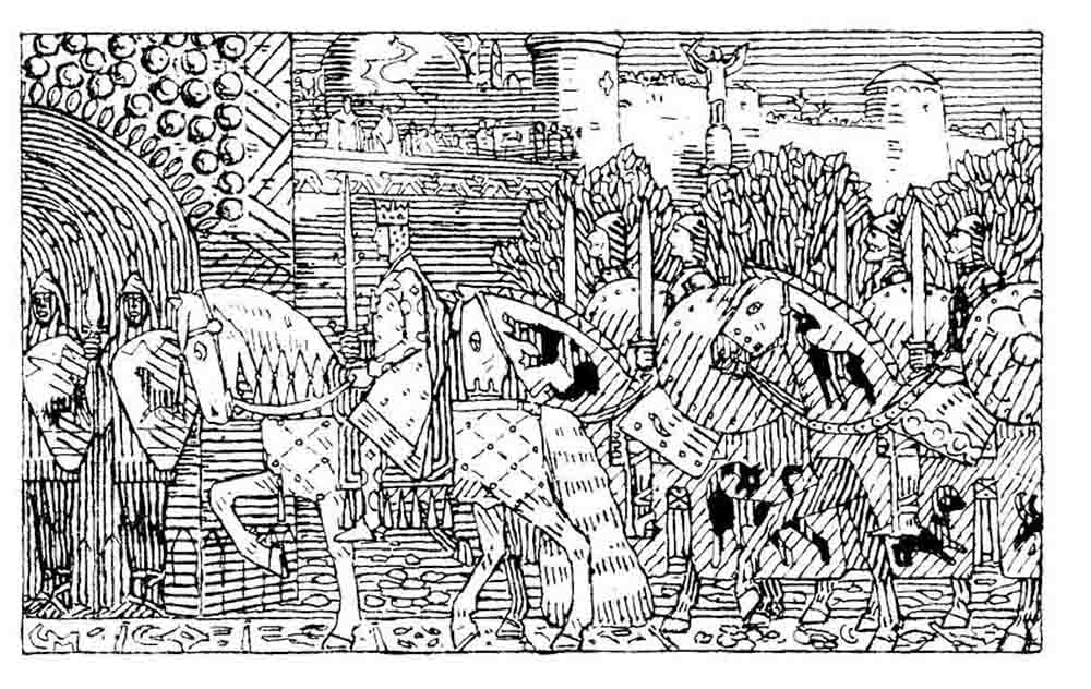 Король Сигурд I Крестоносец и его люди врываются в Миклагард