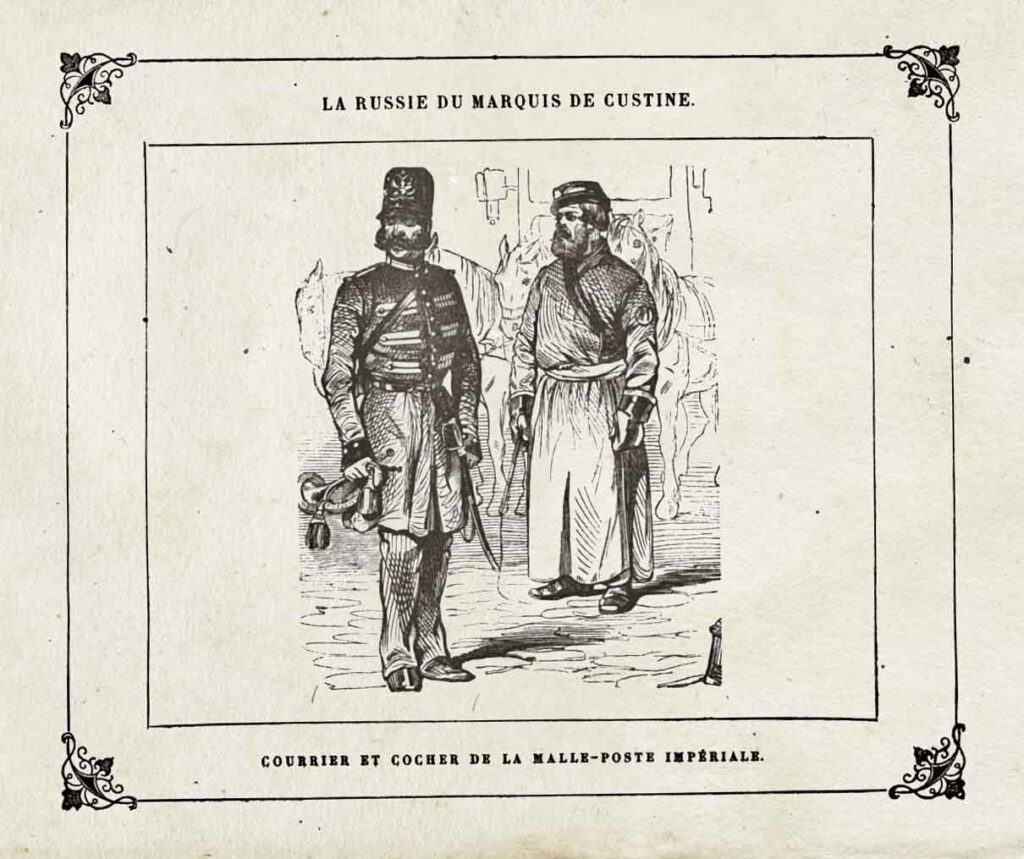 Почтовый курьер и кучер. Иллюстрация из французского издания 1855 года