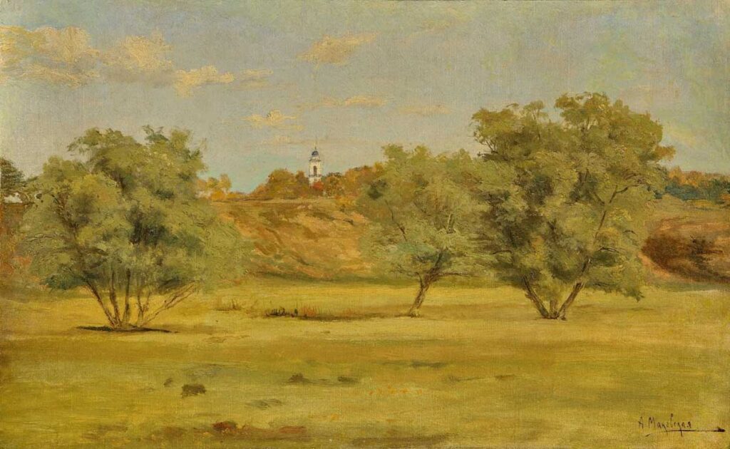 Alexandra Makovskaya. Landscape with a Bell Tower. 1904