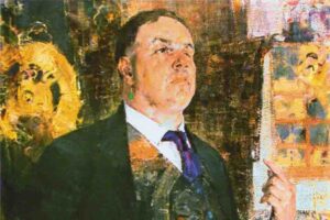 Н. Фешин. Портрет художника Д.Д. Бурлюка (Д.Д. Бурлюк читает лекцию). 1923 год
