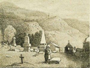 Могила М.Ю. Лермонтова на кладбище в Пятигорске в первый (1841) год кончины поэта. Литография В. Тимма с рисунка А. Арнольди. Середина XIX века