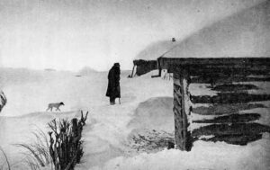 L. N. Tolstói en invierno, cerca de la aldea de Yásnaya Poliana. 1908–1909. Fotografía de V. G. Chertkov