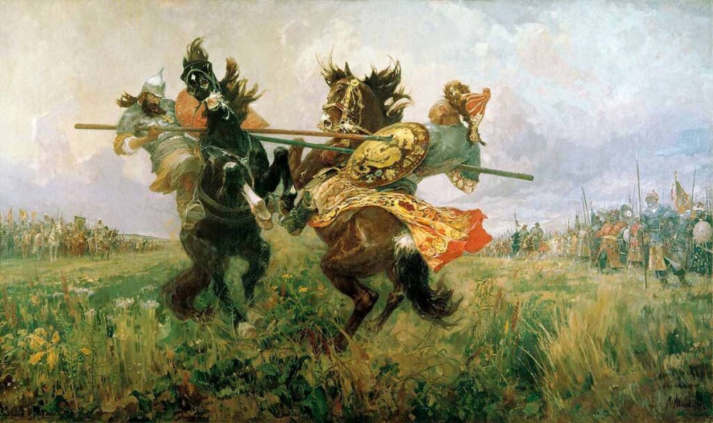 Михаил Авилов. Поединок Пересвета с Челубеем на Куликовом поле. 1943 год